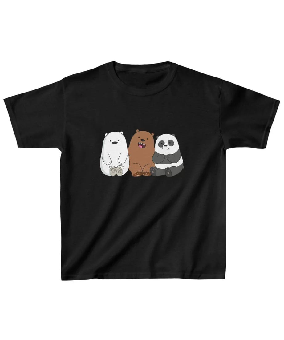 Gucso Çocuk Unisex Ayıcık ve Panda Baskılı T-Shirt - Siyah