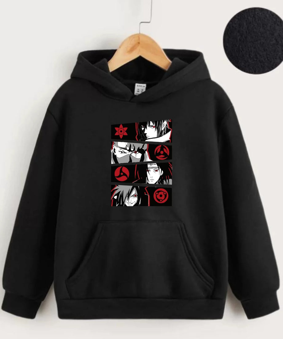 Gucso Çocuk Unisex Kapüşonlu Anime Baskılı Sweatshirt - Siyah, Baskı, Sweat, Anime