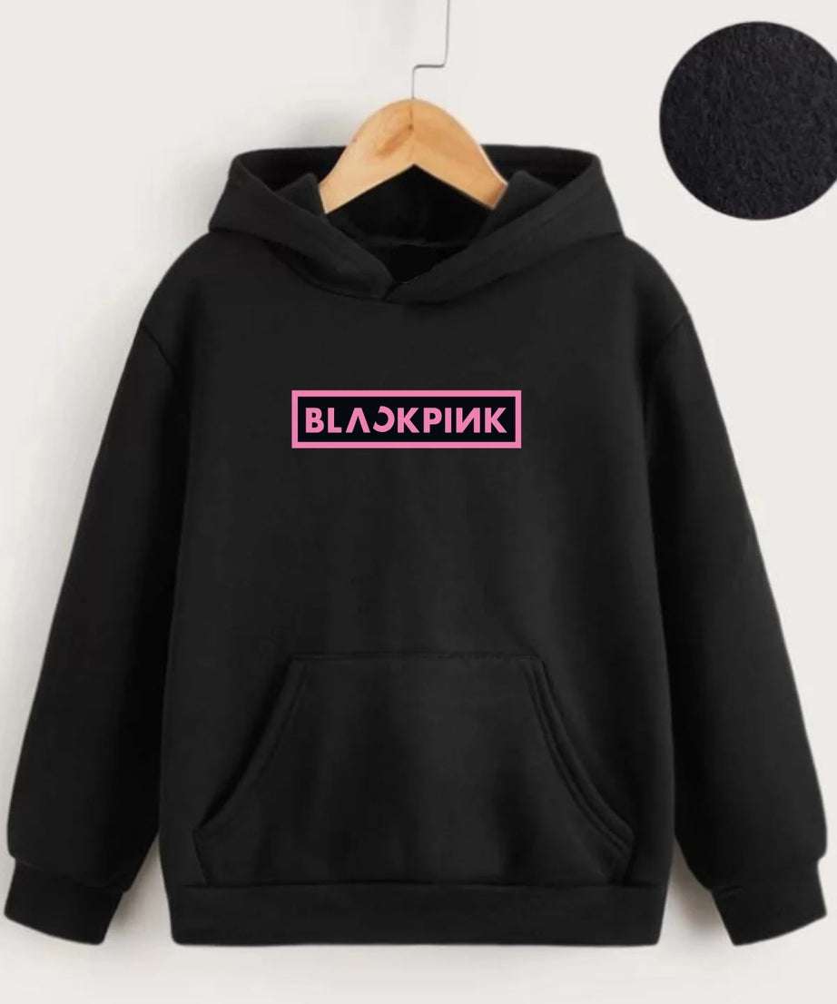 Gucso Çocuk Unisex Kapüşonlu Blackpink Baskılı Sweatshirt - Siyah, Baskılı, Sweat, Blackpink