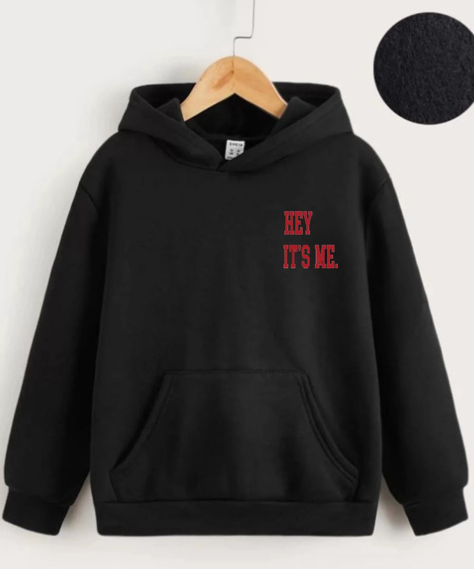 Gucso Çocuk Unisex Kapüşonlu Hey It's Me Baskılı Sweatshirt - Siyah, Baskı, Sweat