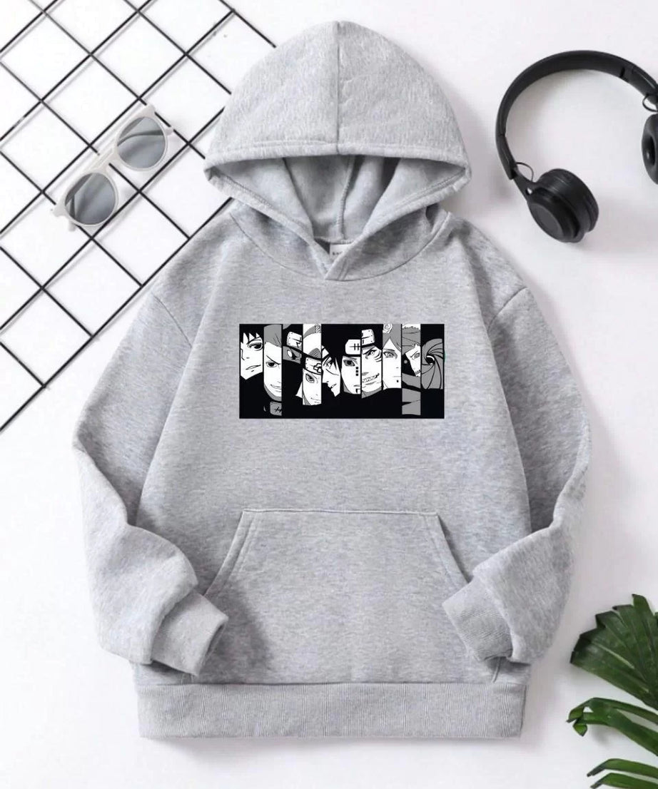 Gucso Çocuk Unisex Kapüşonlu Anime Baskılı Sweatshirt - Gri, Baskı, Sweat