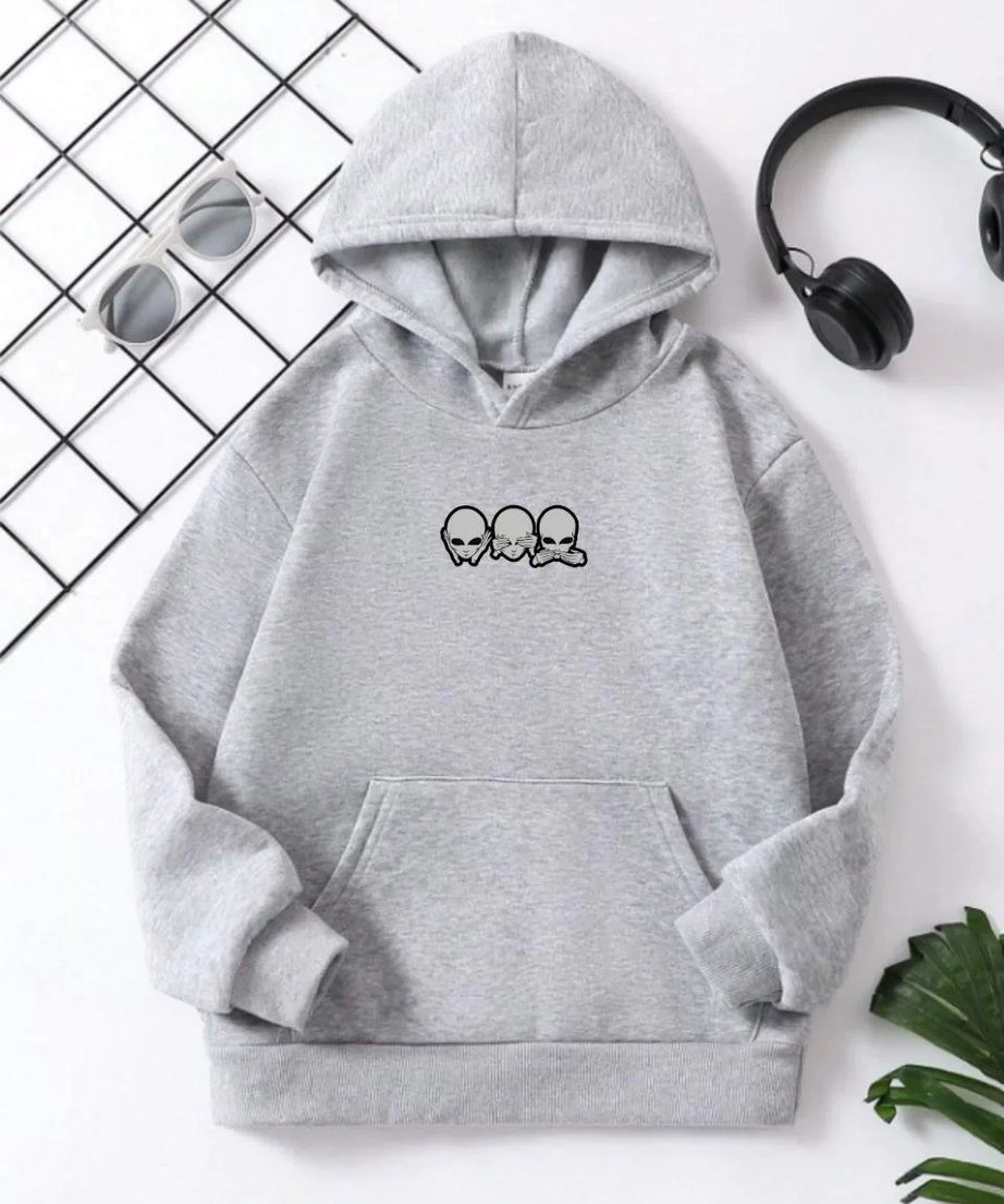 Gucso Çocuk Unisex Kapüşonlu Mini Kafa Baskılı Pamuklu Sweatshirt - Gri, Baskı, Sweat