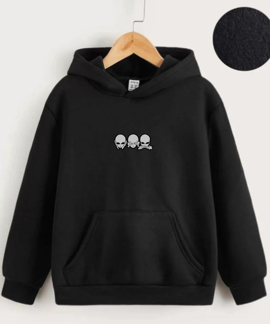 Gucso Çocuk Unisex Kapüşonlu Mini Kafa Baskılı Sweatshirt - Siyah, Baskılı, Sweat