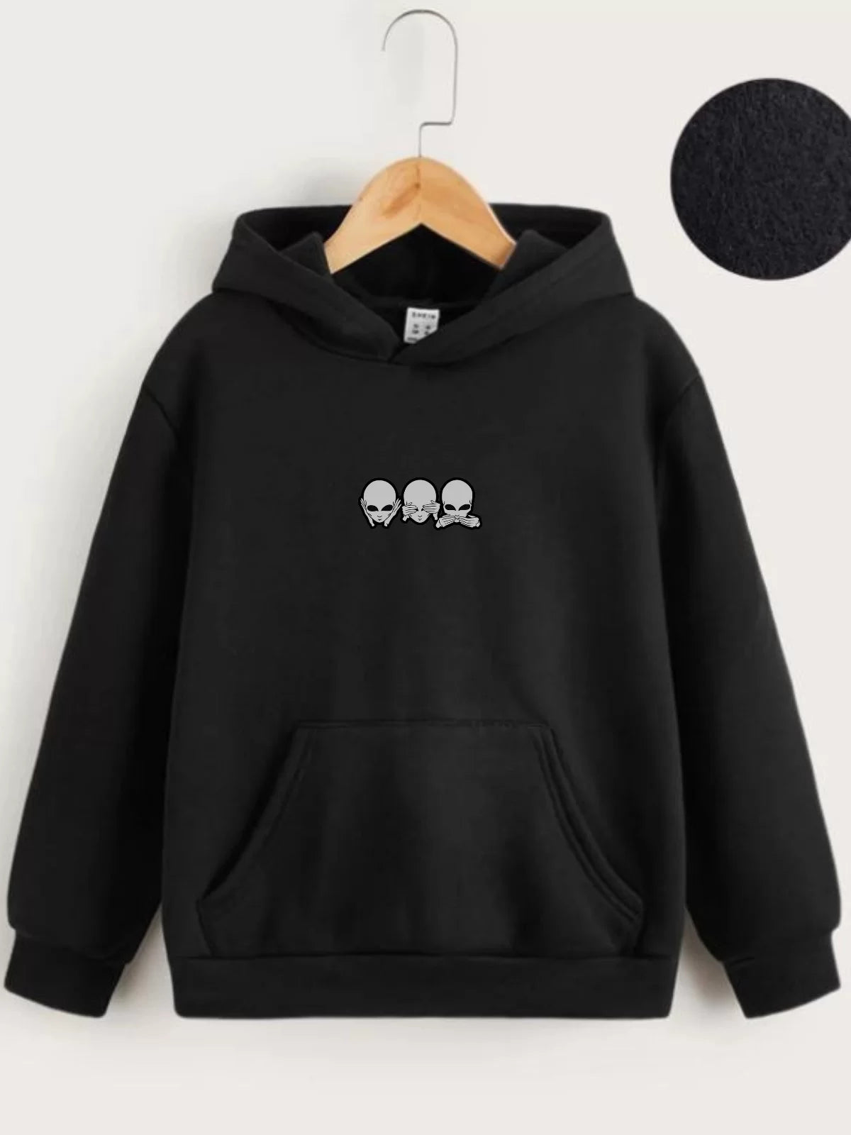 Gucso Çocuk Unisex Kapüşonlu Mini Kafa Baskılı Sweatshirt - Siyah, Baskılı, Sweat