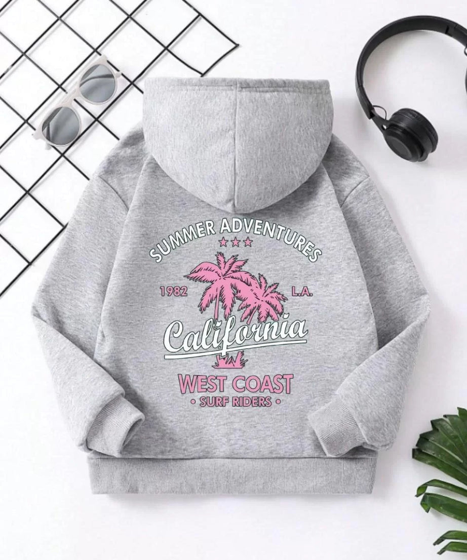 Gucso Çocuk Unisex Kapüşonlu Ön ve Arka California Baskılı Sweatshirt - Gri, Baskı, Sweat, California