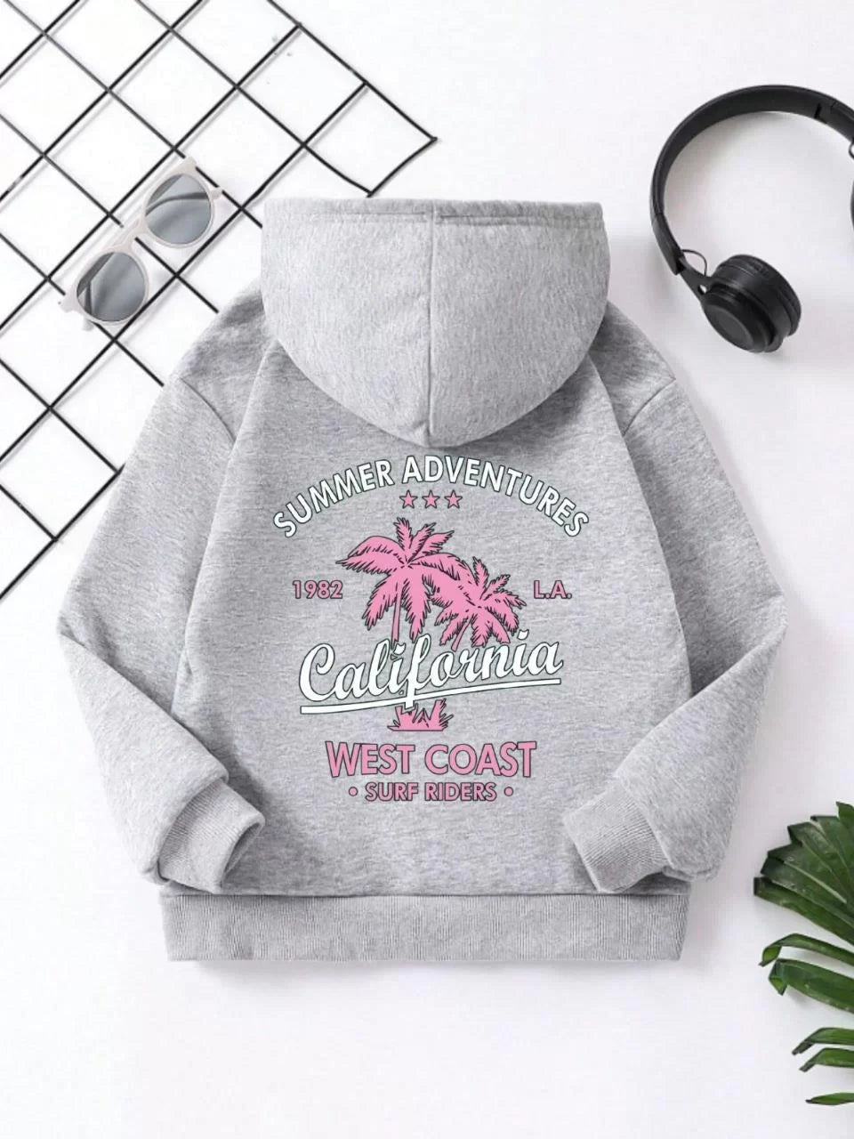 Gucso Çocuk Unisex Kapüşonlu Ön ve Arka California Baskılı Sweatshirt - Gri, Baskı, Sweat, California