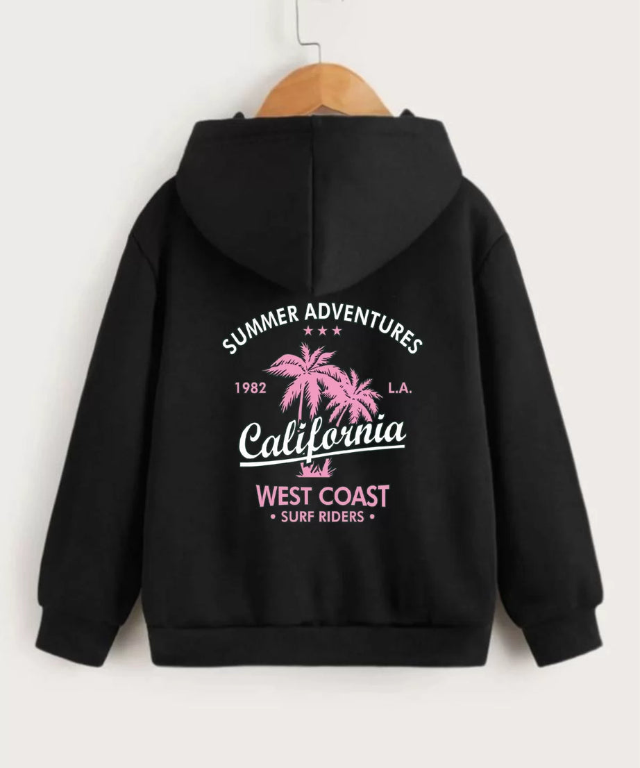 Gucso Çocuk Unisex Kapüşonlu Ön ve Arka California Baskılı Sweatshirt - Siyah, Baskı, Sweat, California