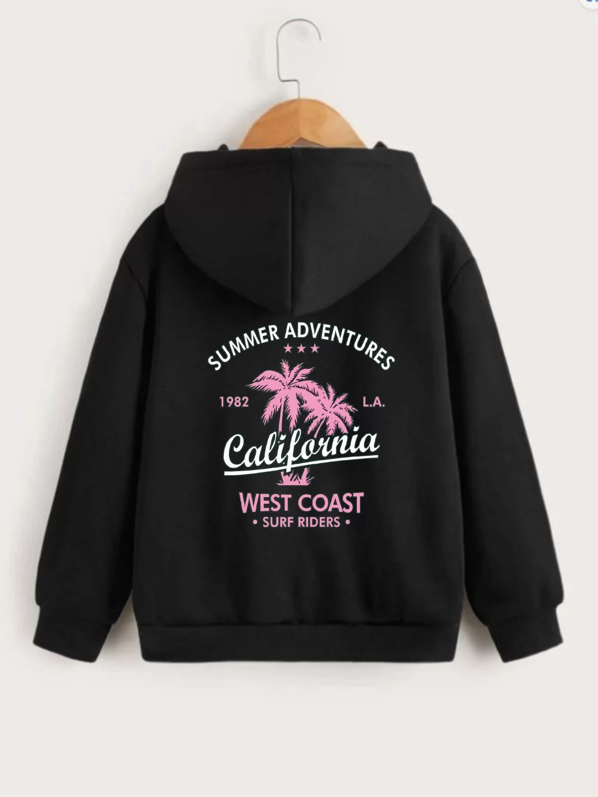 Gucso Çocuk Unisex Kapüşonlu Ön ve Arka California Baskılı Sweatshirt - Siyah, Baskı, Sweat, California