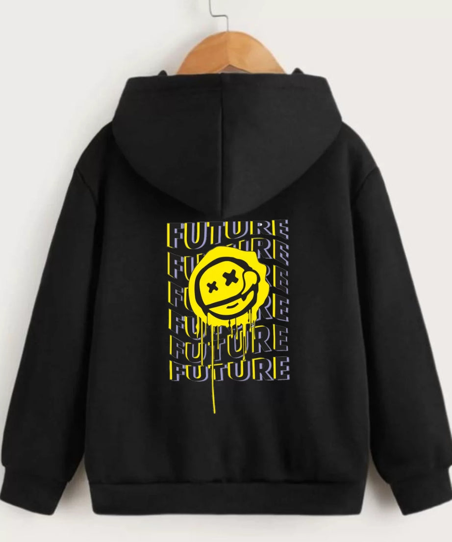 Gucso Çocuk Unisex Kapüşonlu Ön ve Arka Emoji Baskılı Sweatshirt - Siyah, Emoji, Baskı, Sweat