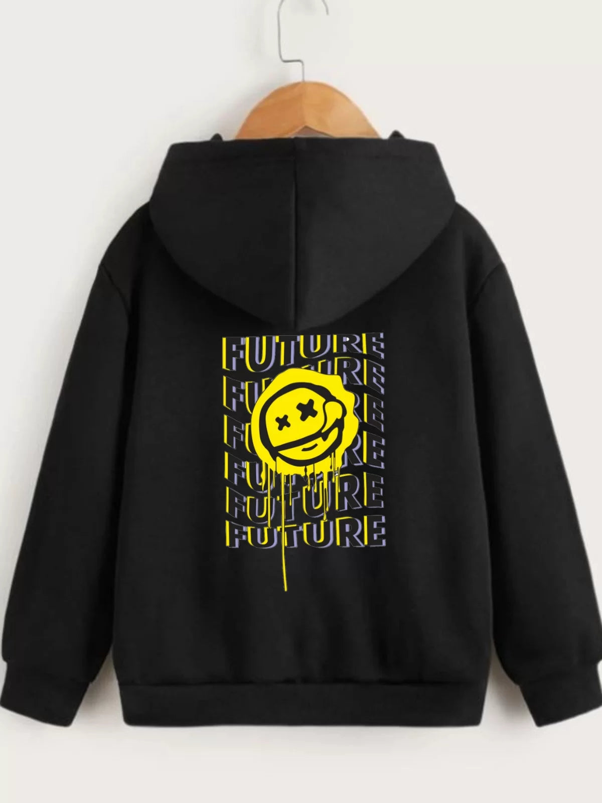 Gucso Kinder-Sweatshirt mit Kapuze, vorne und hinten, Emoji-Aufdruck, Schwarz, Emoji, Aufdruck, Sweat 