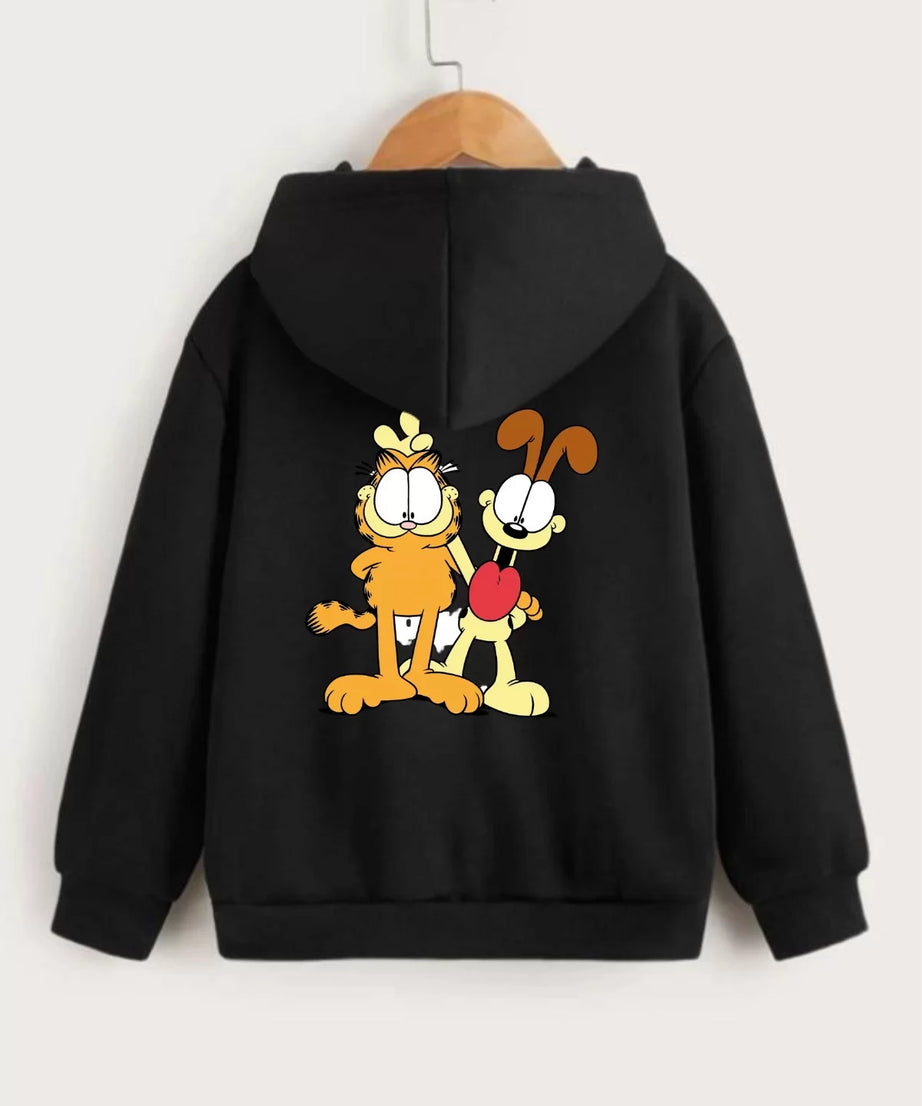 Gucso Çocuk Unisex Kapüşonlu Ön ve Arka Garfield Baskılı Sweatshirt - Siyah, Baskı, Sweat, Garfield