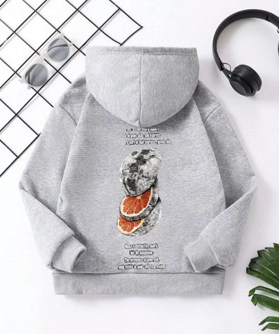 Gucso Çocuk Unisex Kapüşonlu Ön ve Arka Moon Special Baskılı Sweatshirt - Gri, Baskı, Sweat, Moon