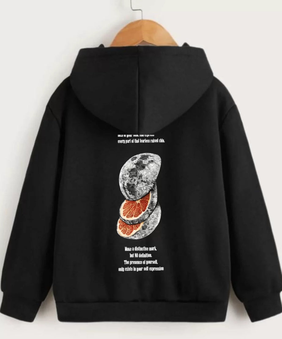 Gucso Çocuk Unisex Kapüşonlu Ön ve Arka Moon Special Baskılı Sweatshirt - Siyah, Baskı, Sweat, Moon