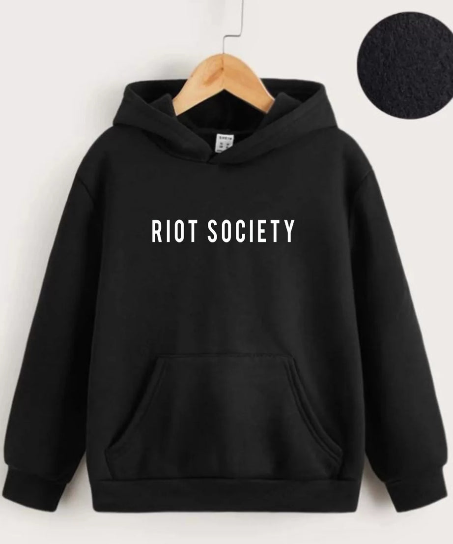 Gucso Çocuk Unisex Kapüşonlu Riot Society Baskılı Sweatshirt - Siyah, Baskı, Riot, Sweat, Society