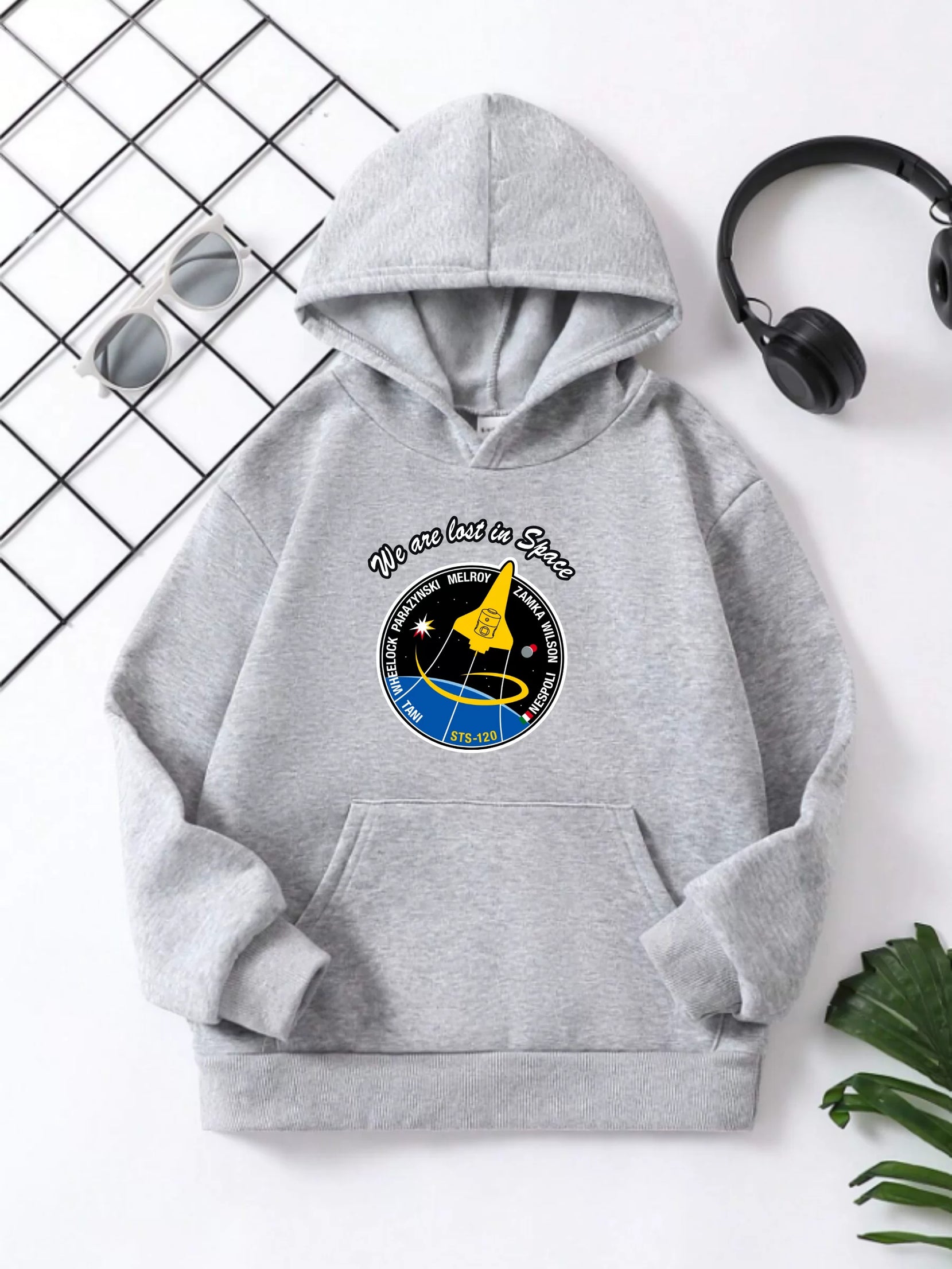 Gucso Çocuk Unisex Kapüşonlu Space Baskılı Pamuklu Sweatshirt - Gri, Sweat, Baskı