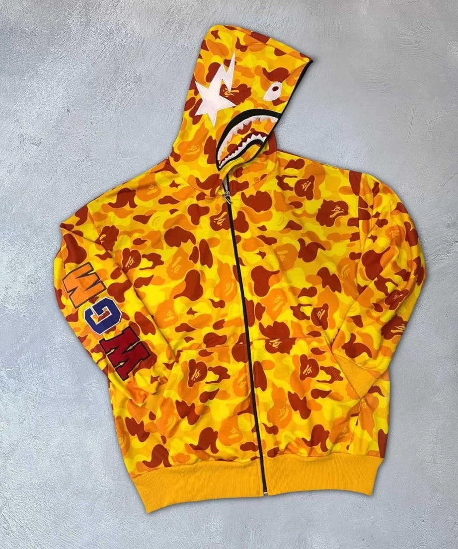 Gucso Unisex Pubg Bape x Shark Hoodie - Sarı, Hırka, Eşofman Üstü