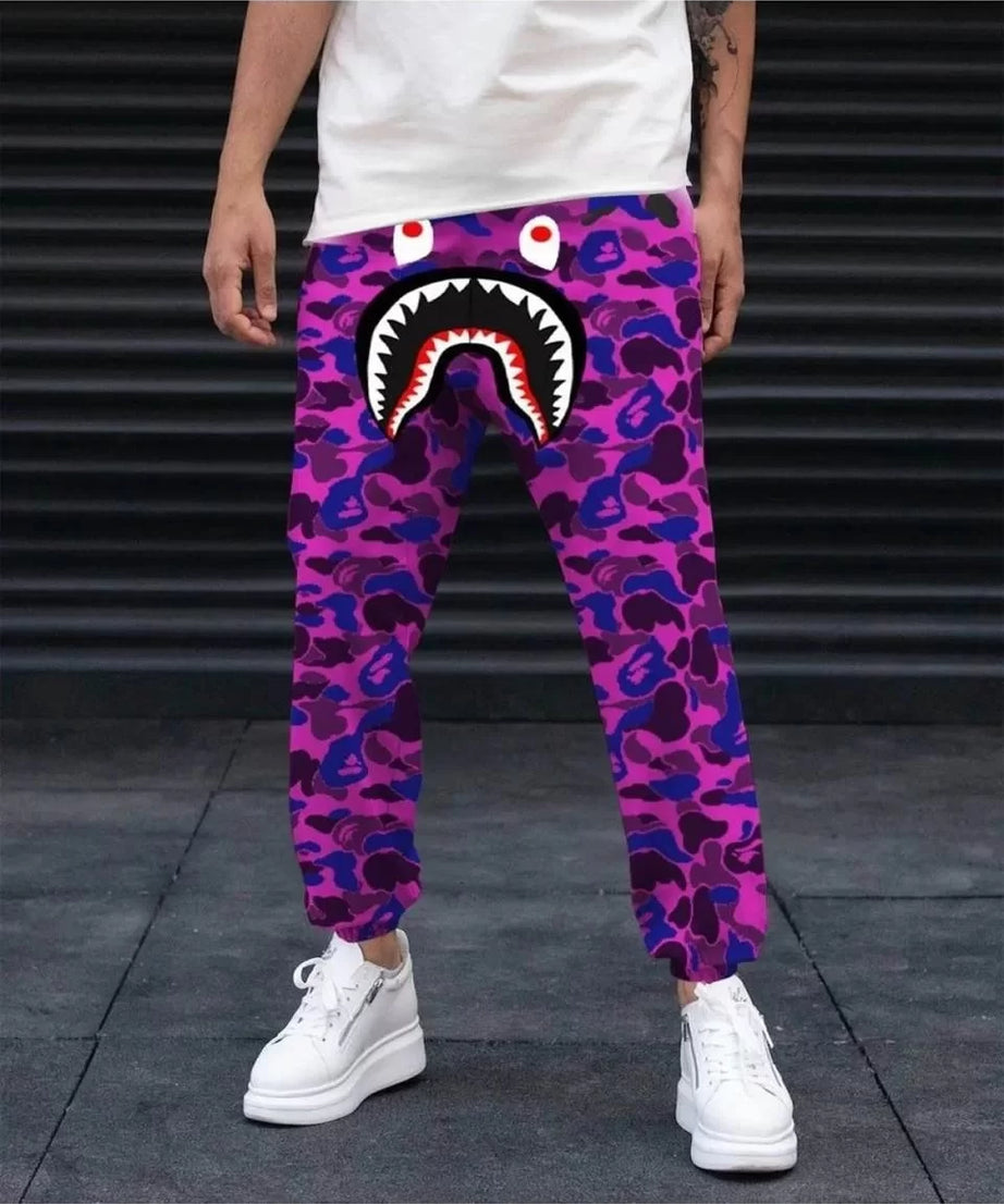 Gucso Erkek Pubg Bape x Shark Eşofman Altı - Mor