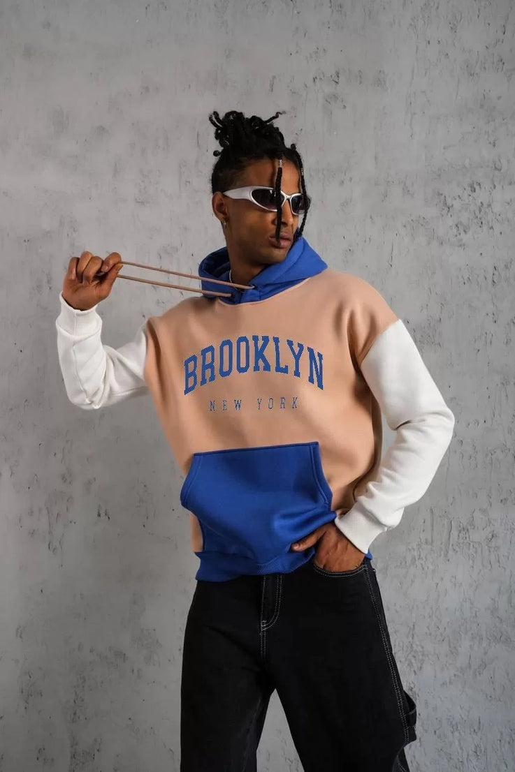 Gucso Erkek Çok Parçalı Brooklyn Baskılı Kapüşonlu Sweatshirt - Krem