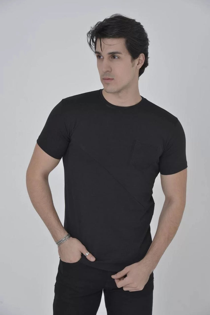 Gucso Erkek File Cepli Slim fit T-shirt - Siyah