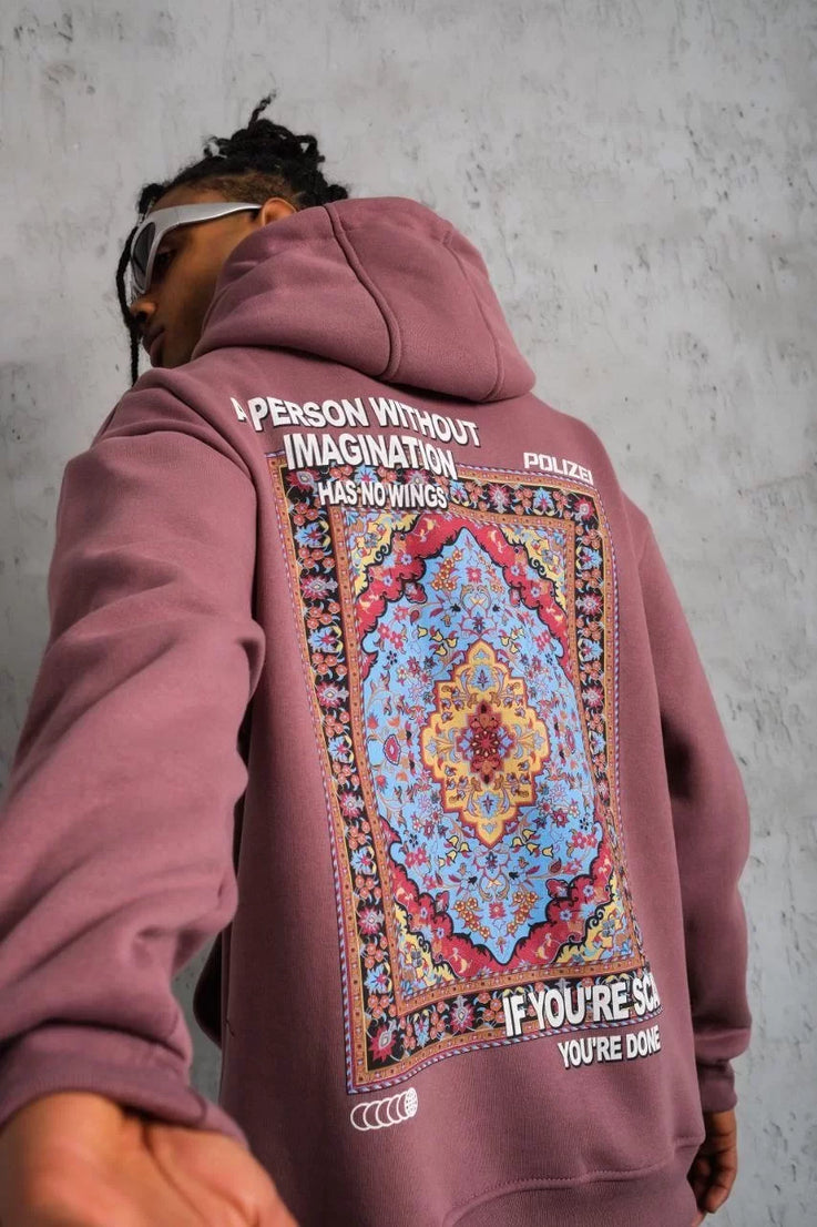 Gucso Erkek Kilim Desen Kapüşonlu Sweat - Gül Kurusu