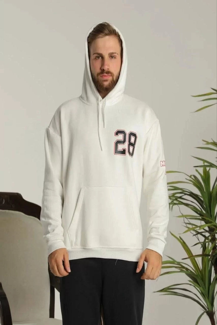 Gucso Herren-Sweatshirt „Miami Heat“ mit Rückendruck, Oversize-Kapuzenpullover mit drei Fäden – Weiß 