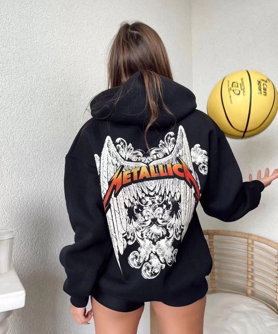 Gucso Kadın Metallica Baskılı Kapüşonlu Sweat - Siyah