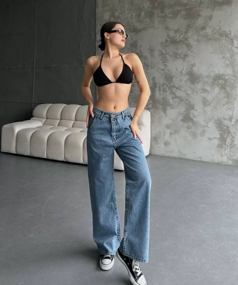 Gucso Kadın Palazzo Jeans Pantalon - Mavi