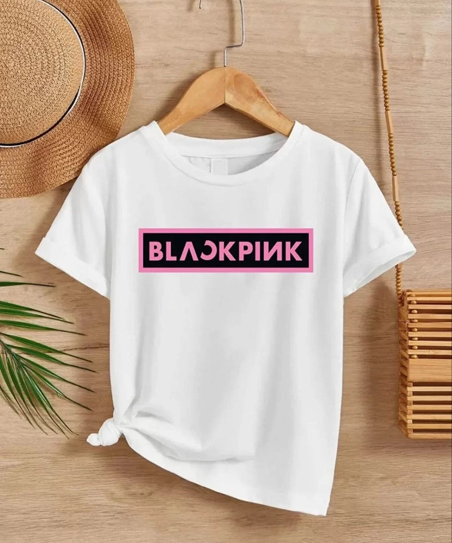 Gucso Kız Çocuk Bisiklet Yaka Black Pink Baskılı T-Shirt - Beyaz