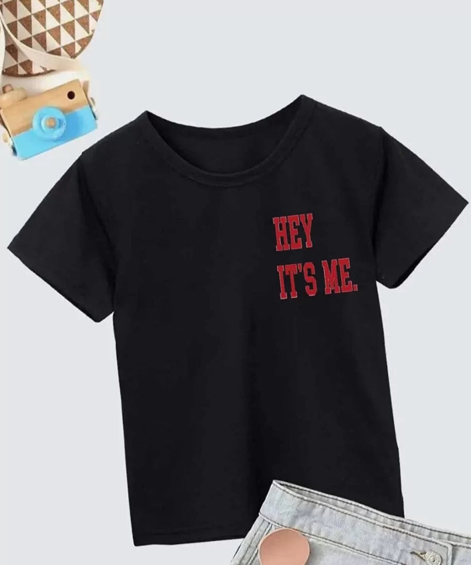 Gucso Çocuk Unisex Hey It's Me Baskılı T-Shirt - Siyah