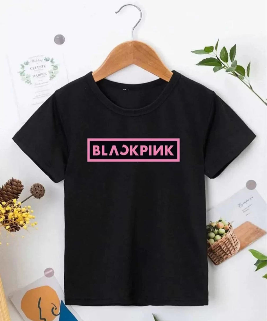 GucsoKız Çocuk Bisiklet Yaka Black Pink Baskılı T-Shirt - Siyah