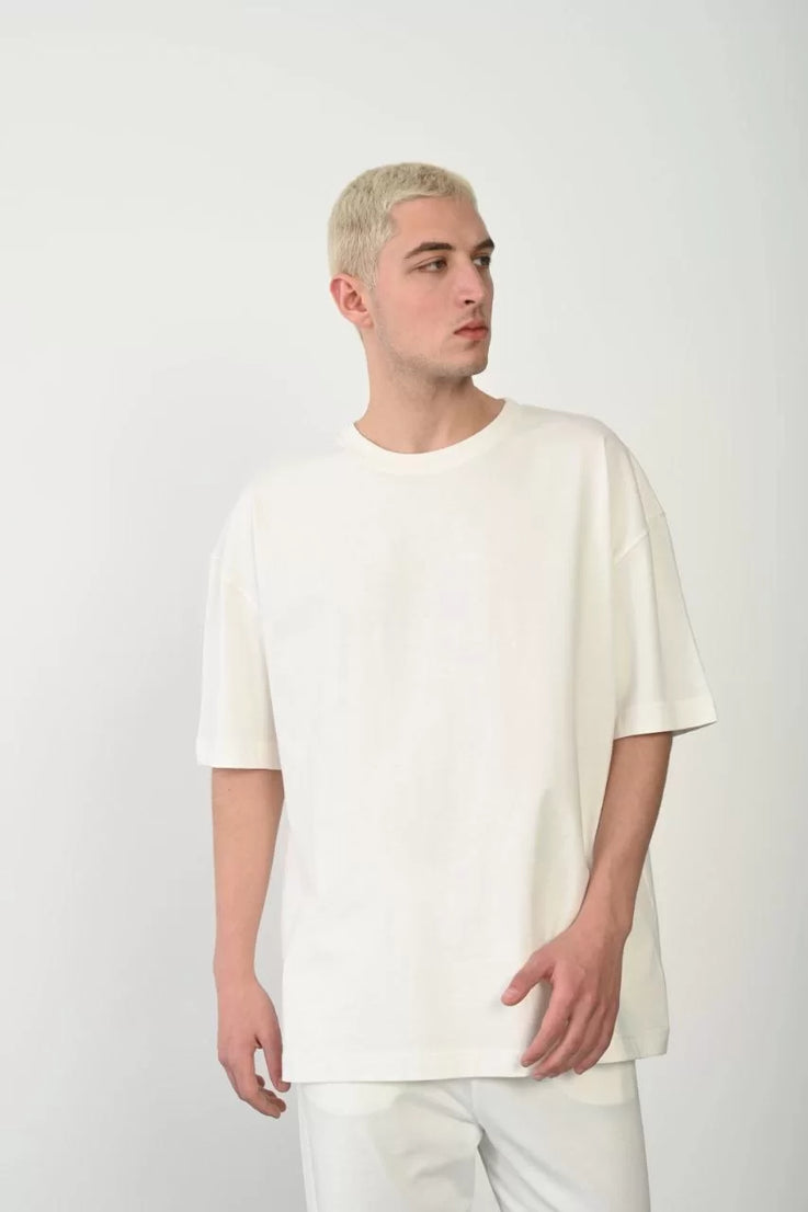 Gucso Erkek Basic Bisiklet Yaka Oversize T-Shirt - Beyaz