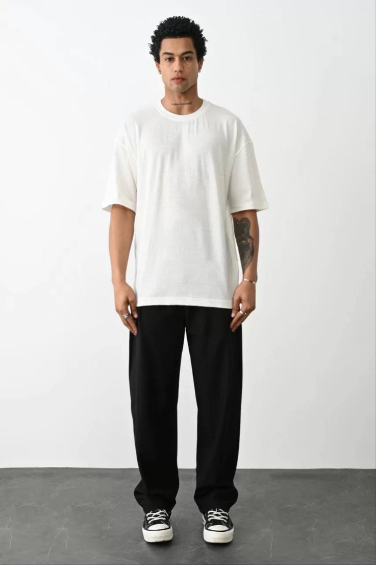 Gucso Erkek Basic Bisiklet Yaka Oversize T-Shirt - Beyaz