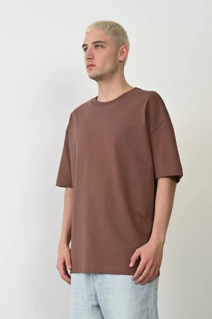 Gucso Erkek Basic Bisiklet Yaka Oversize T-Shirt - Mürdüm