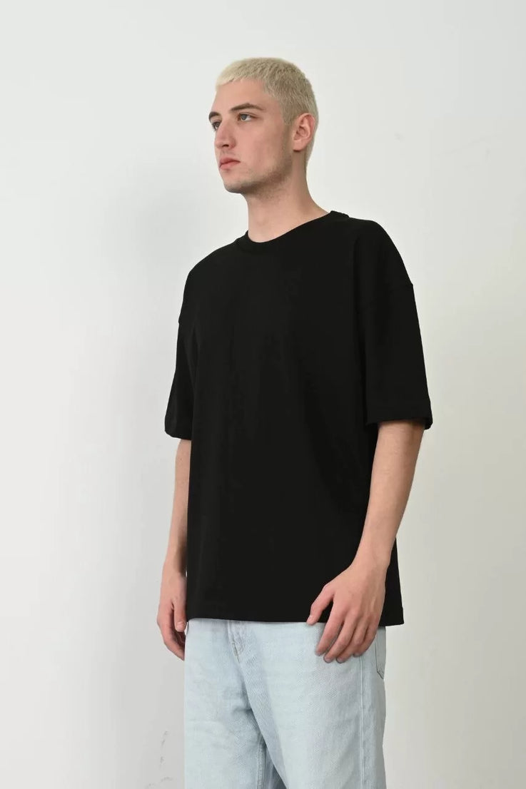 Gucso Erkek Basic Bisiklet Yaka Oversize T-Shirt - Siyah