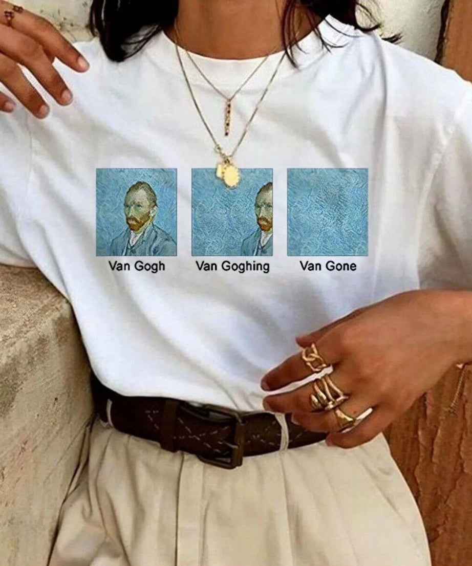 Gucso Kadın Vincent Van Gogh Baskılı Oversize T-Shirt - Beyaz