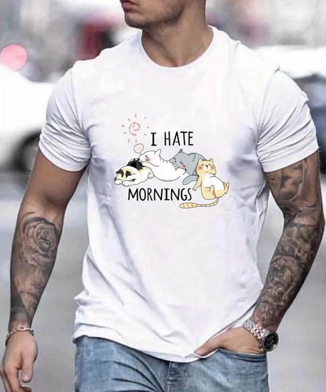 Gucso Erkek I Head Morning Yazılı Uyuyan Kediler Baskılı Oversize T-Shirt - Beyaz