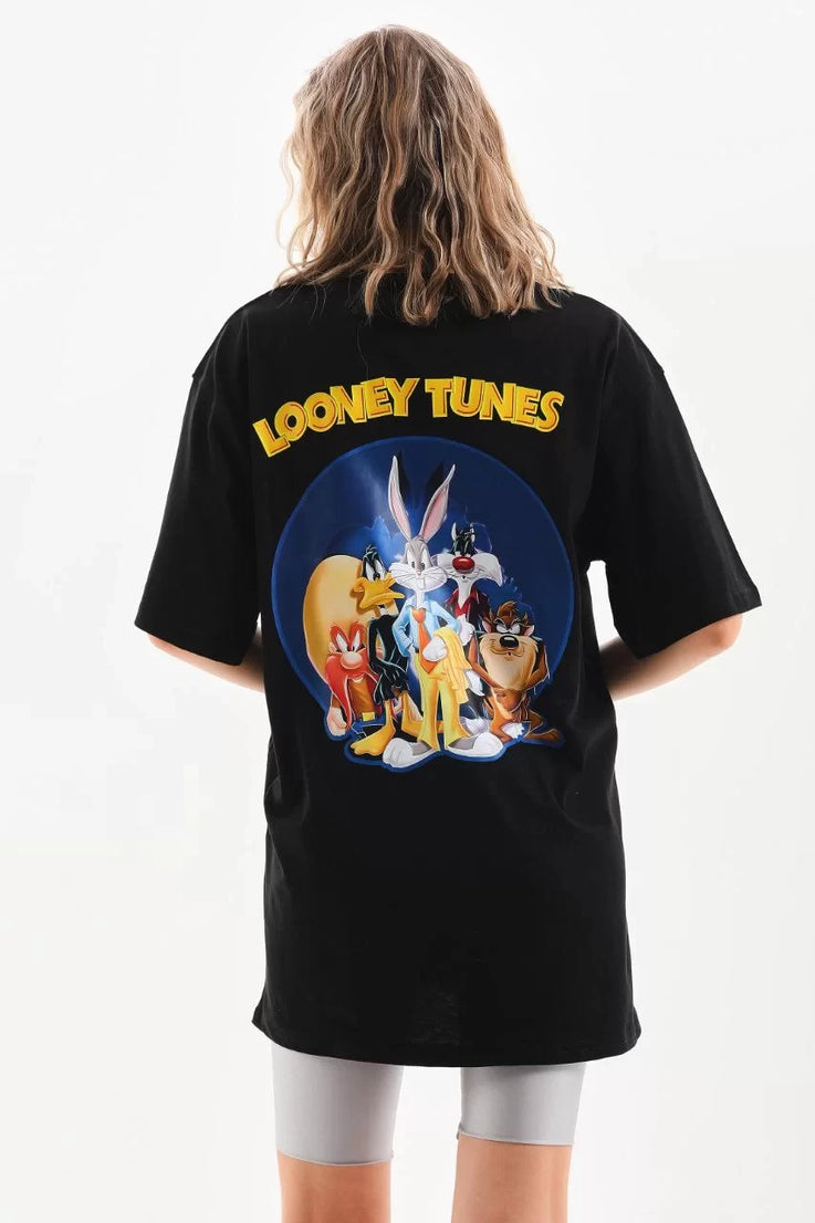 Gucso Kadın Looney Tunes Baskılı Oversize T-Shirt - Siyah