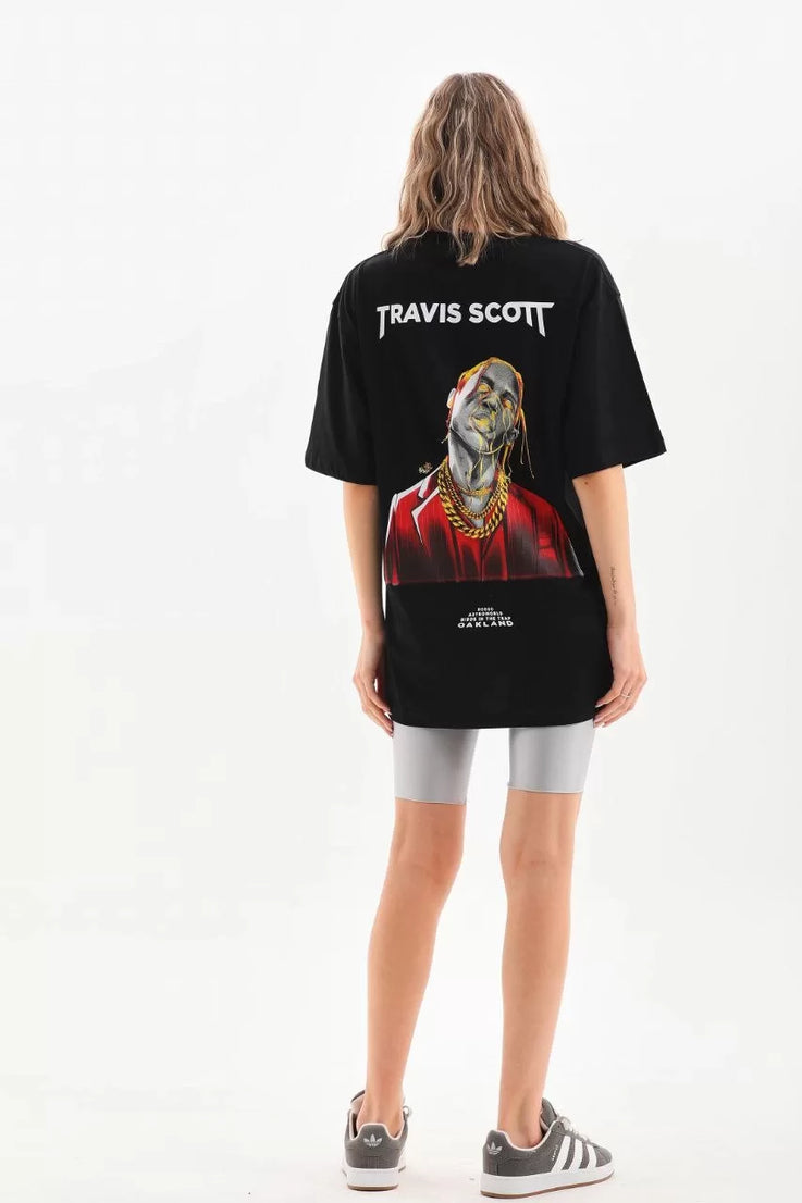 Gucso Kadın Travis Scott Baskılı Oversize T-Shirt - Siyah