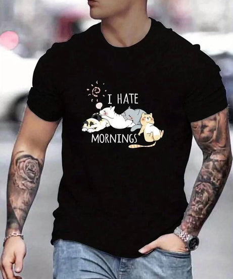 Gucso Erkek I Head Morning Yazılı Uyuyan Kediler Baskılı Oversize T-Shirt - Siyah