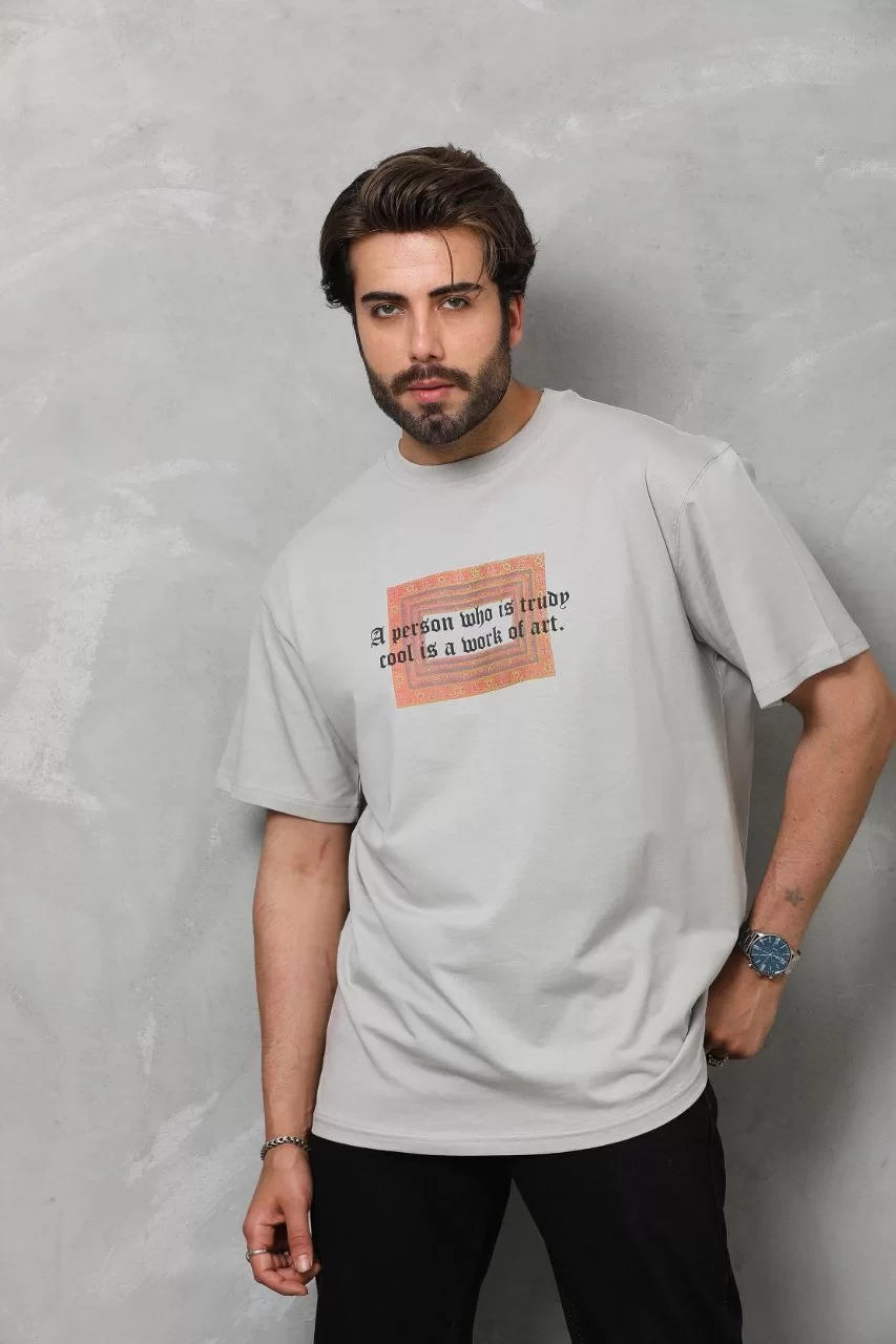 Gucso Be Original bedrucktes Oversize-T-Shirt für Herren mit Rundhalsausschnitt – Grau 