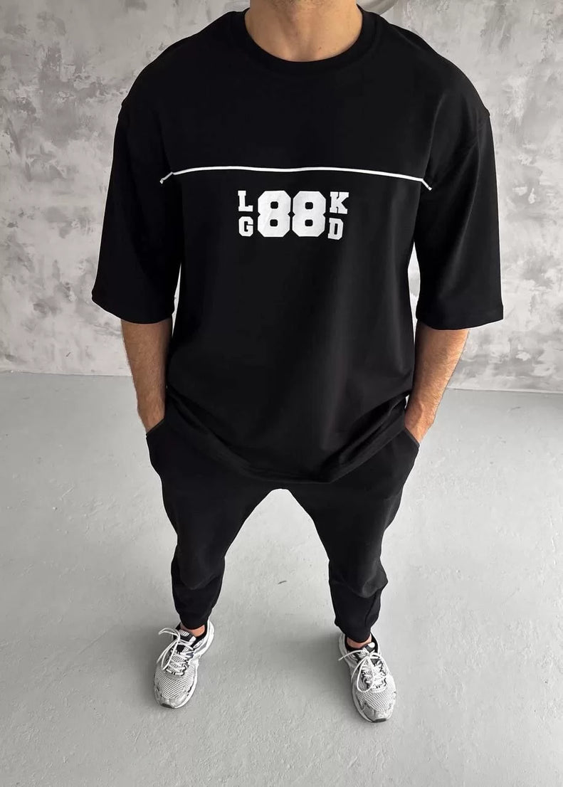 Gucso Herren-Rundhalsausschnitt „Look Good“ bedrucktes Oversize-T-Shirt – Schwarz 