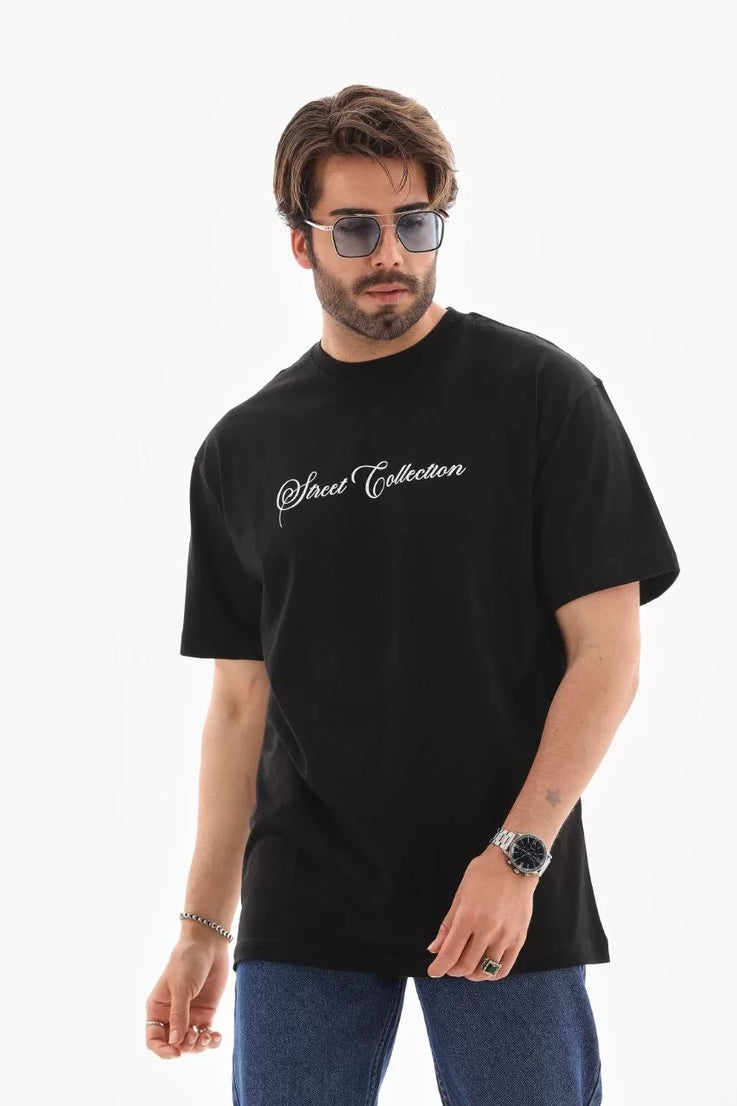 Gucso Erkek Bisiklet Yaka Sweet Collection Yazılı Uçan Bebek Melekler Baskılı Oversize T-Shirt - Siyah