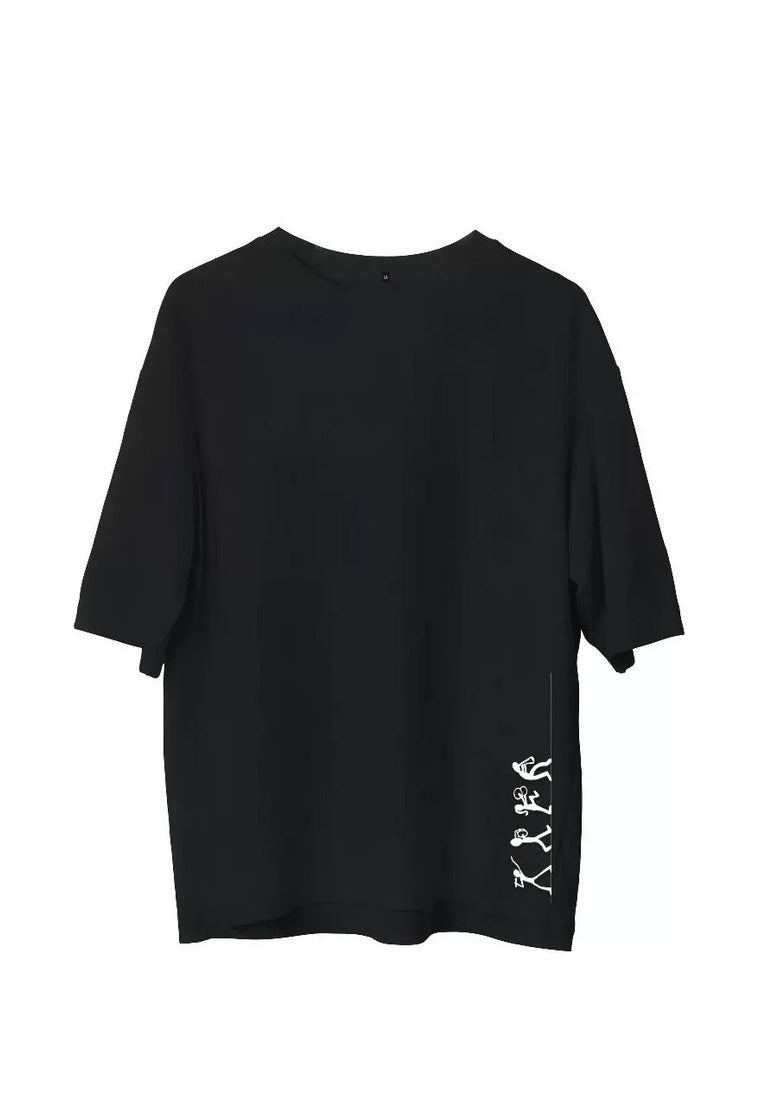 Gucso Erkek  Bisiklet Yaka Müzik Çalan Çöp Adamlar Baskılı Oversize T-Shirt - Siyah