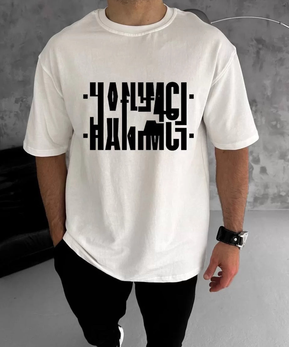 Gucso Erkek Bisiklet Yaka Katlanan Hanımcı Baskılı T-Shirt - Beyaz