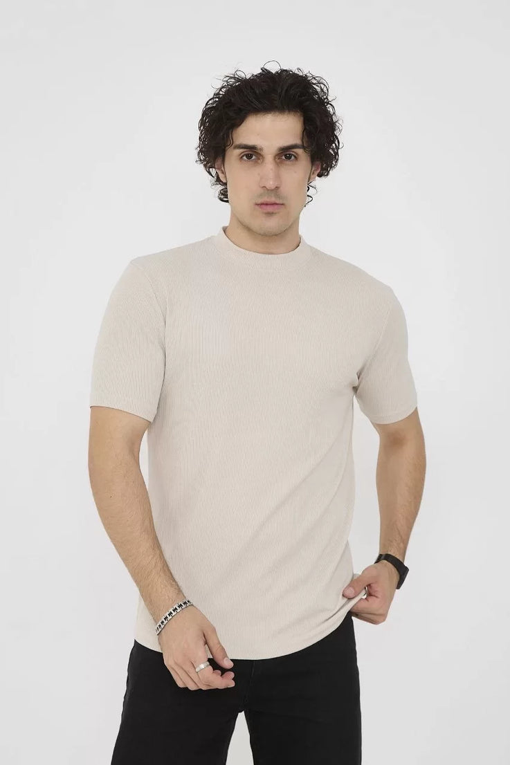 Gucso Erkek Basic Bisiklet Yaka Slim fit T-Shirt- Bej