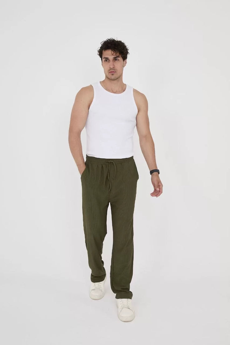 Gucso Erkek Bürümcük Baggy Pantalon - Haki