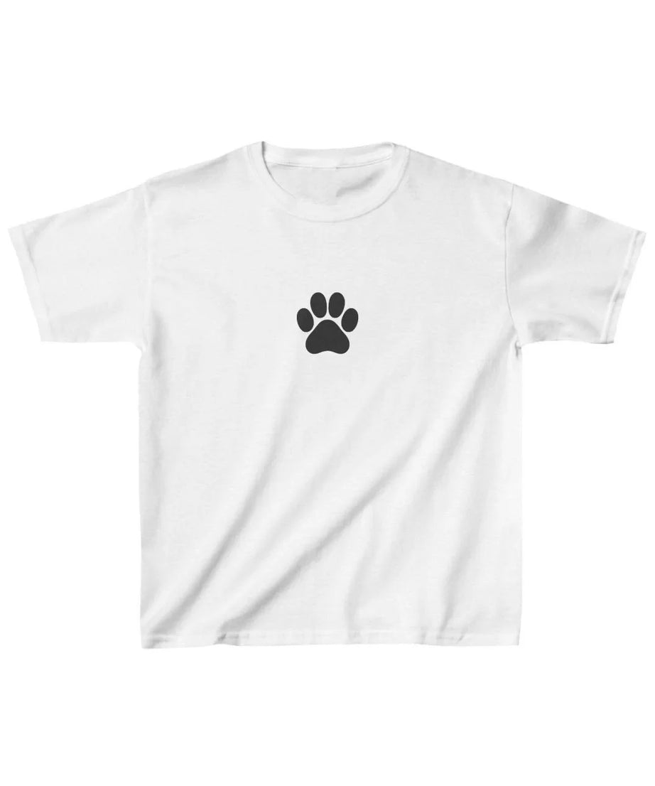 Gucso Unisex Çocuk Kedi Patisi Baskılı T-Shirt - Beyaz