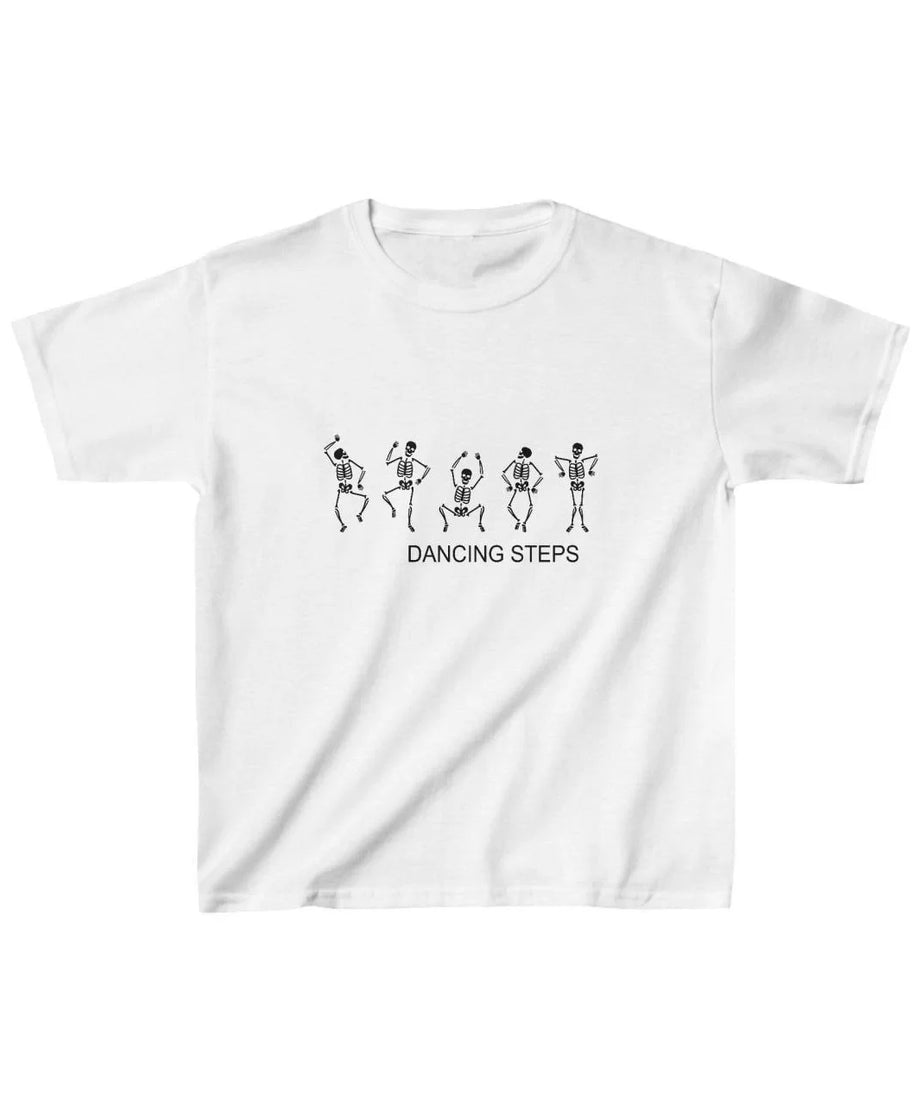 Gucso Unisex Çocuk Dancing Steps Baskılı T-Shirt - Beyaz