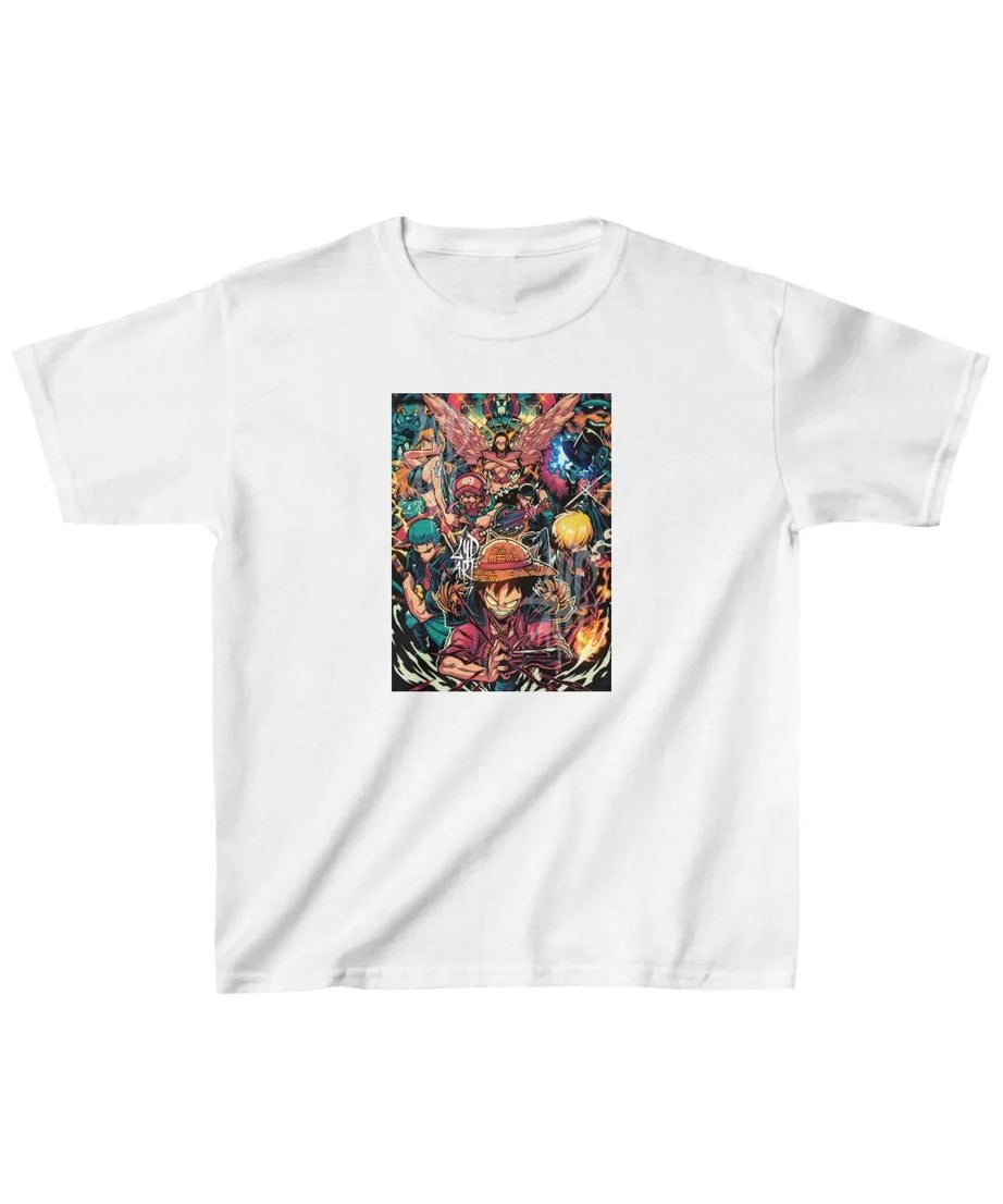 Gucso Unisex Çocuk Anime Karakter Tablo Baskılı T-Shirt - Beyaz