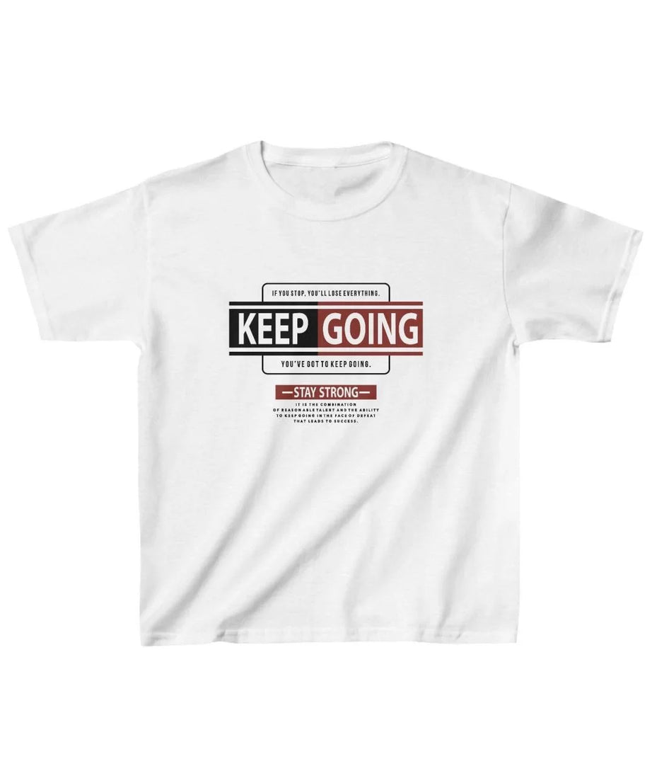 Gucso Unisex Çocuk Keep Going Baskılı T-Shirt - Beyaz